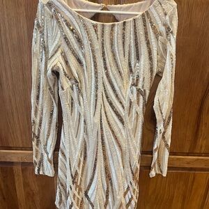 Hello Molly Cream and Gold Sequin Dress